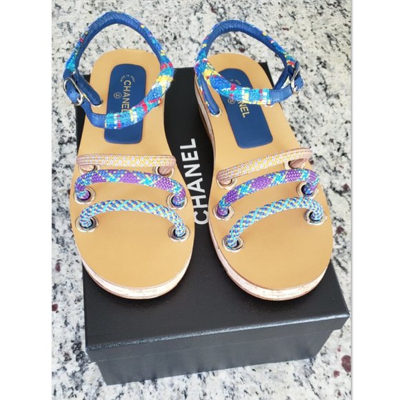 chanel sandals tweed